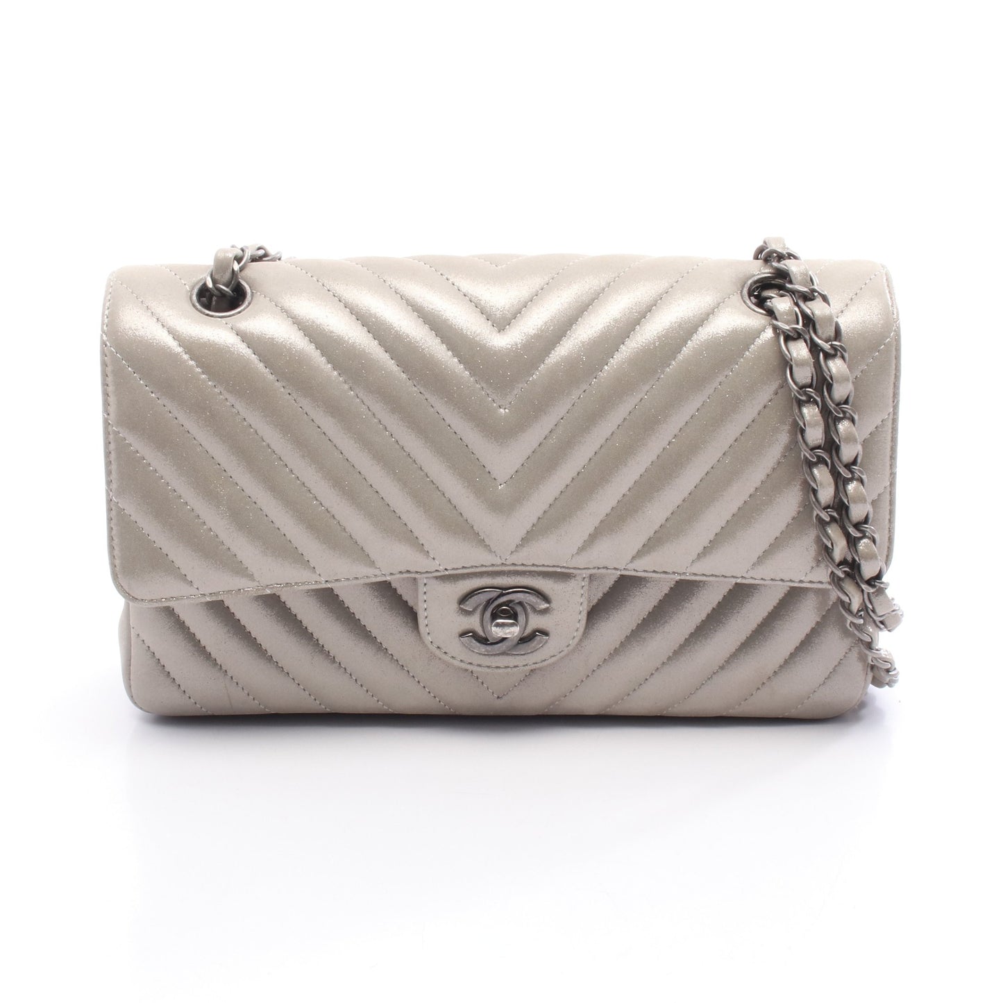 マトラッセ Wフラップ Wチェーンショルダーバッグ レザー シャンパンゴールド アンティークシルバー金具 シャネル バッグ CHANEL