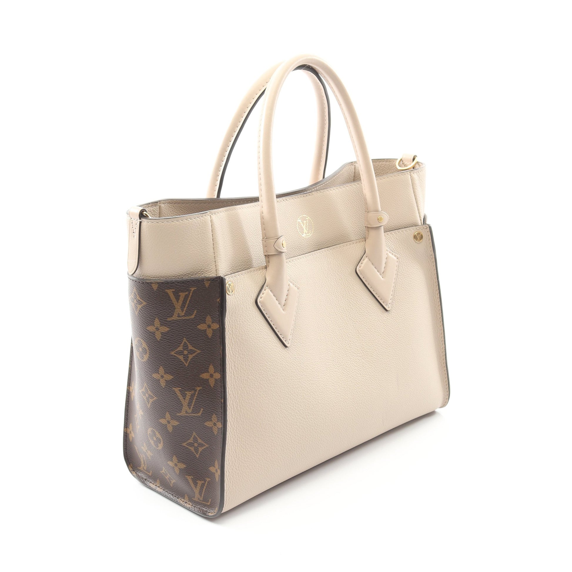 オンマイサイドMM モノグラム グレージュ ハンドバッグ レザー ベージュ ブラウン 2WAY ルイヴィトン バッグ LOUIS VUITTON