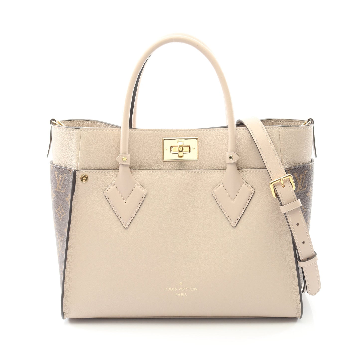 オンマイサイドMM モノグラム グレージュ ハンドバッグ レザー ベージュ ブラウン 2WAY ルイヴィトン バッグ LOUIS VUITTON
