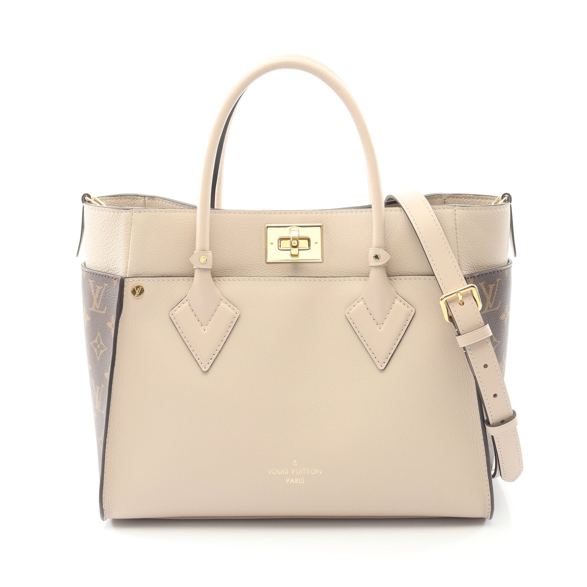オンマイサイドMM モノグラム グレージュ ハンドバッグ レザー ベージュ ブラウン 2WAY ルイヴィトン バッグ LOUIS VUITTON