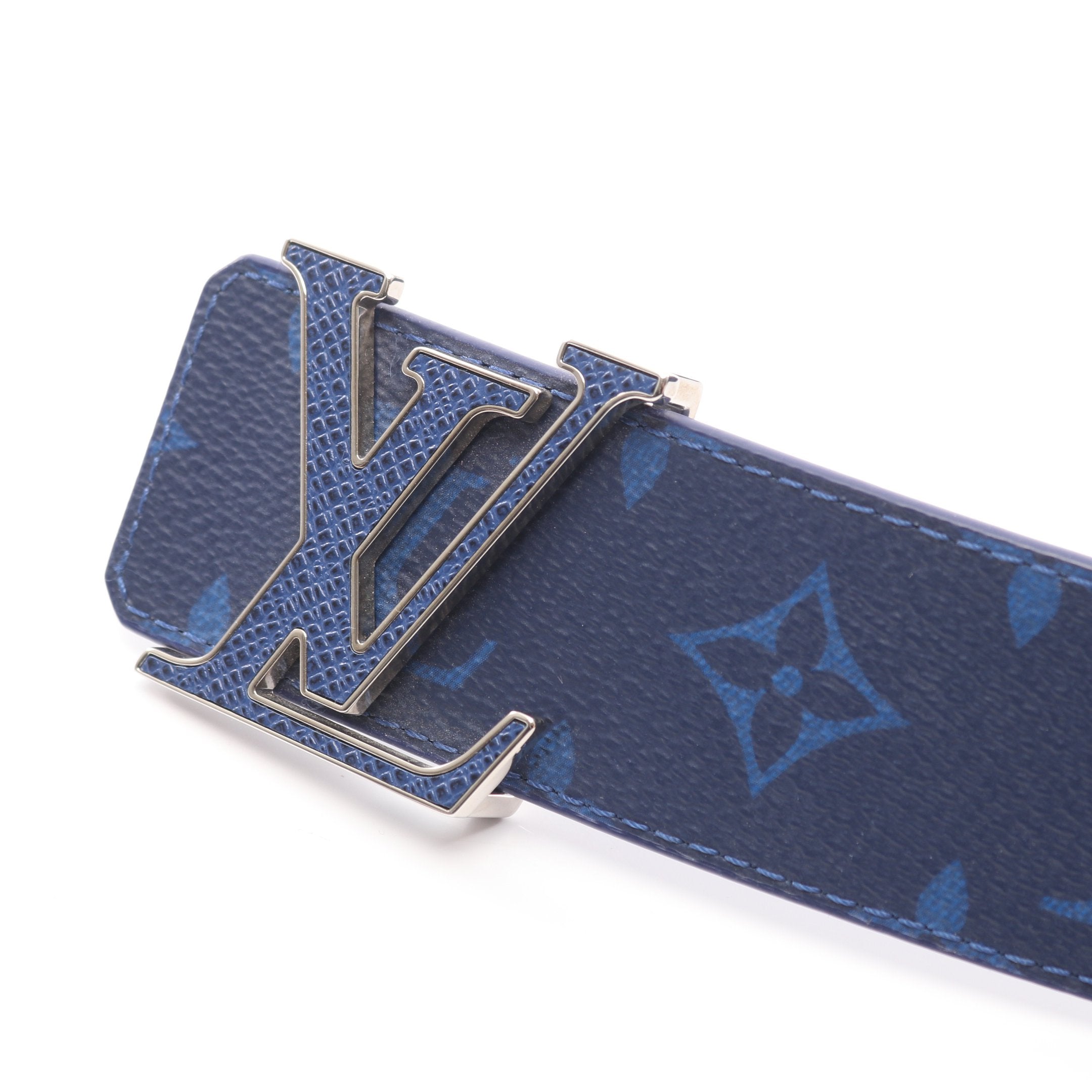 サンチュール LVイニシャル 40MM ベルト PVC レザー ブルー