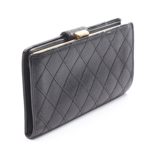 ビコローレ 二つ折り長財布 キャビアスキン ブラック ゴールド金具 がま口 シャネル 財布・小物 CHANEL