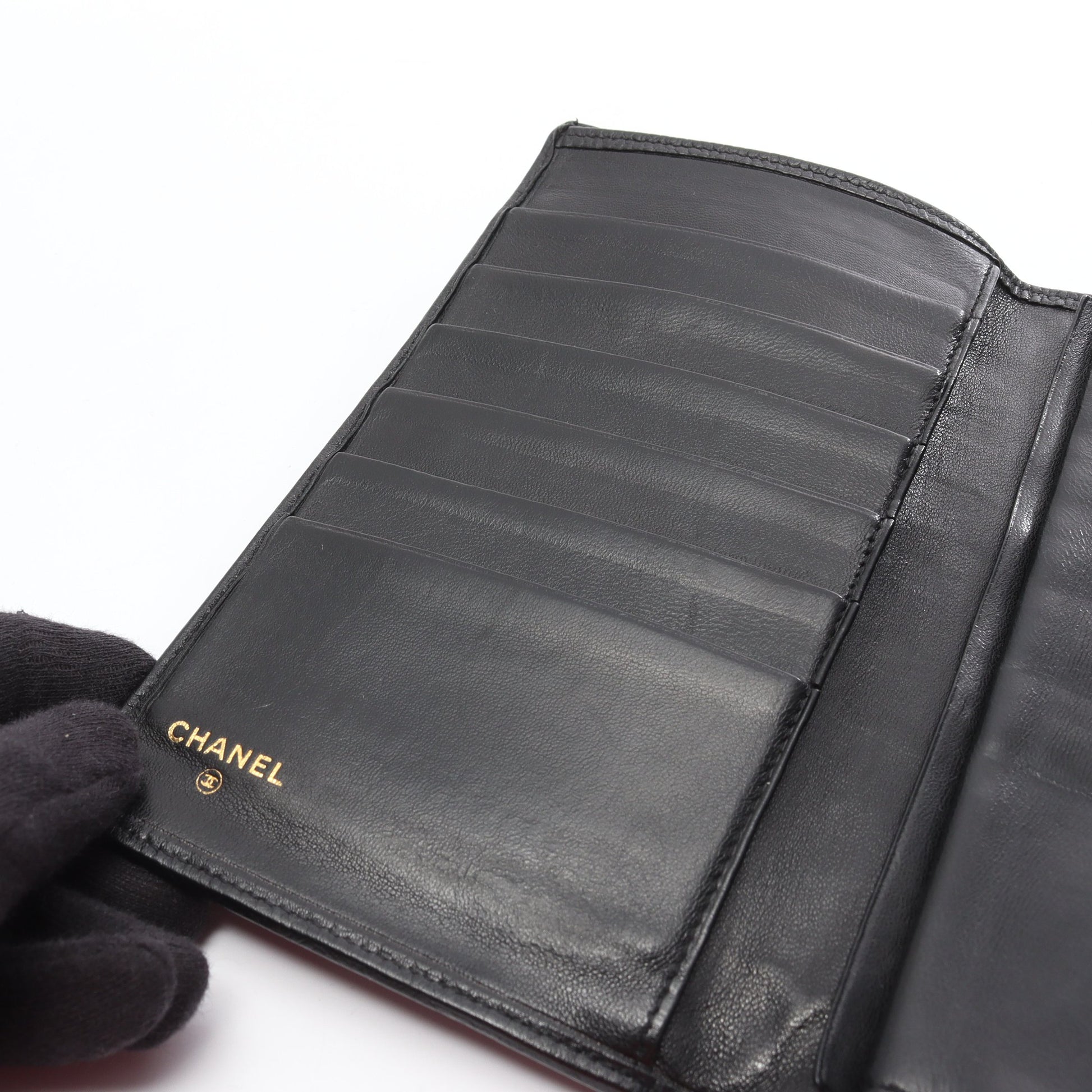 ビコローレ 二つ折り長財布 キャビアスキン ブラック ゴールド金具 がま口 シャネル 財布・小物 CHANEL