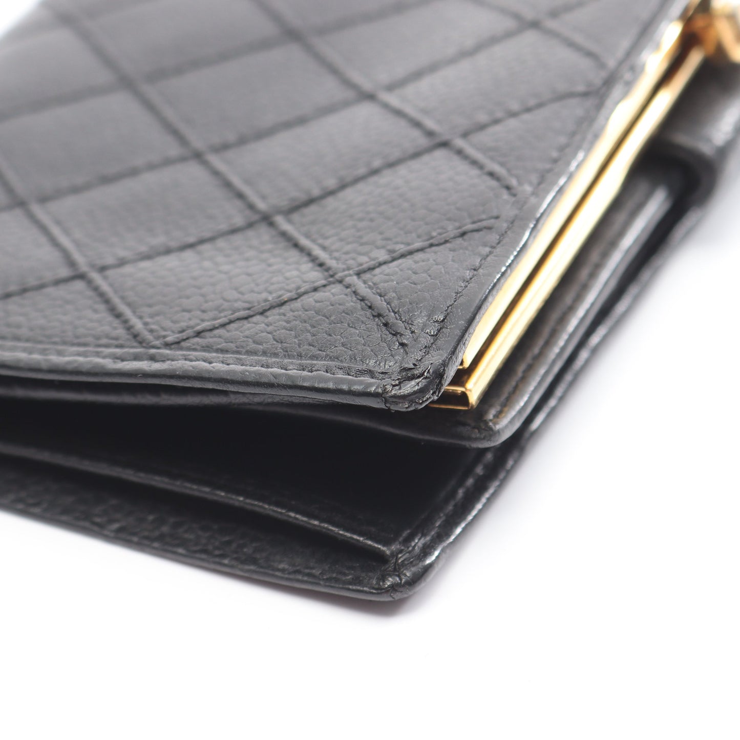 ビコローレ 二つ折り長財布 キャビアスキン ブラック ゴールド金具 がま口 シャネル 財布・小物 CHANEL