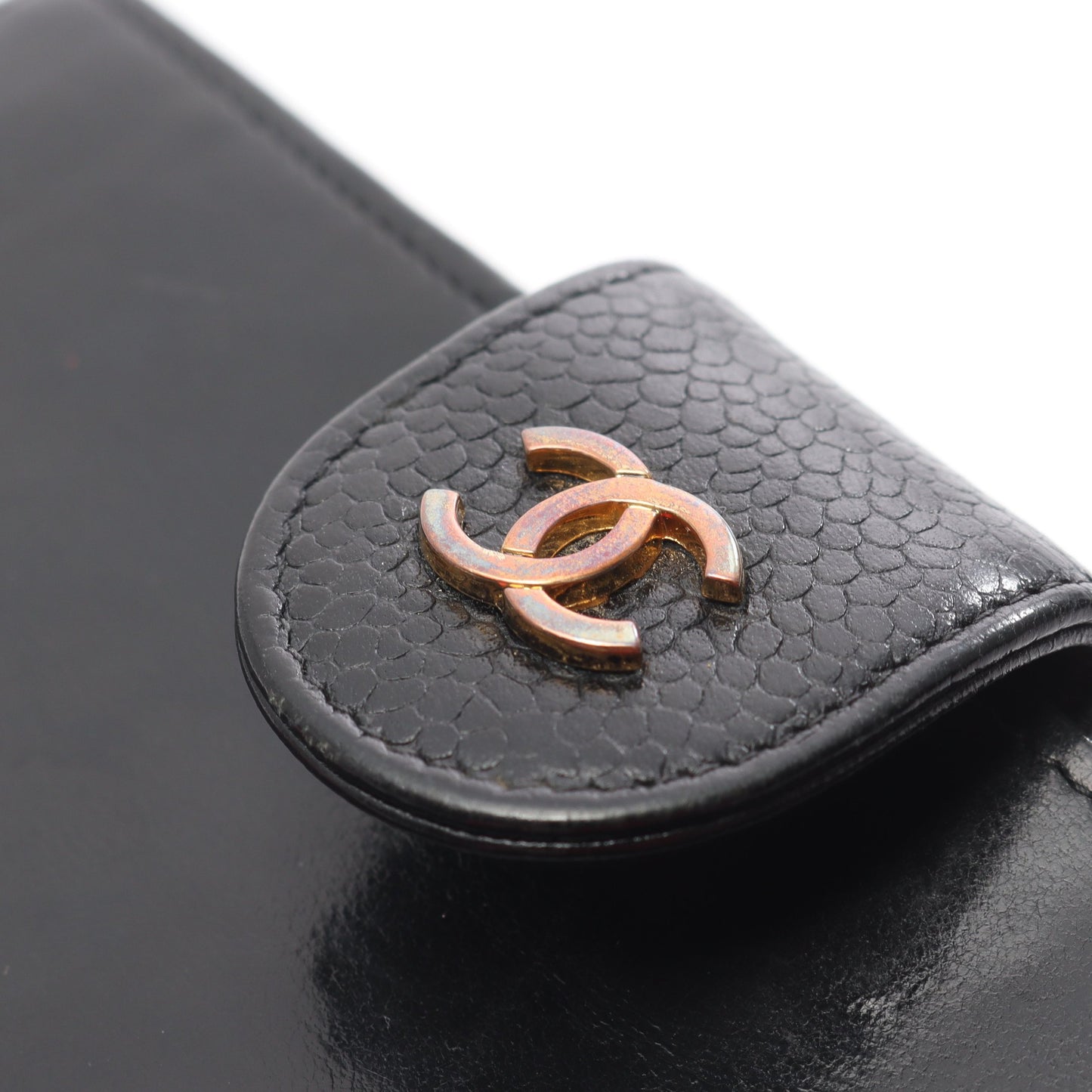 ビコローレ 二つ折り長財布 キャビアスキン ブラック ゴールド金具 がま口 シャネル 財布・小物 CHANEL