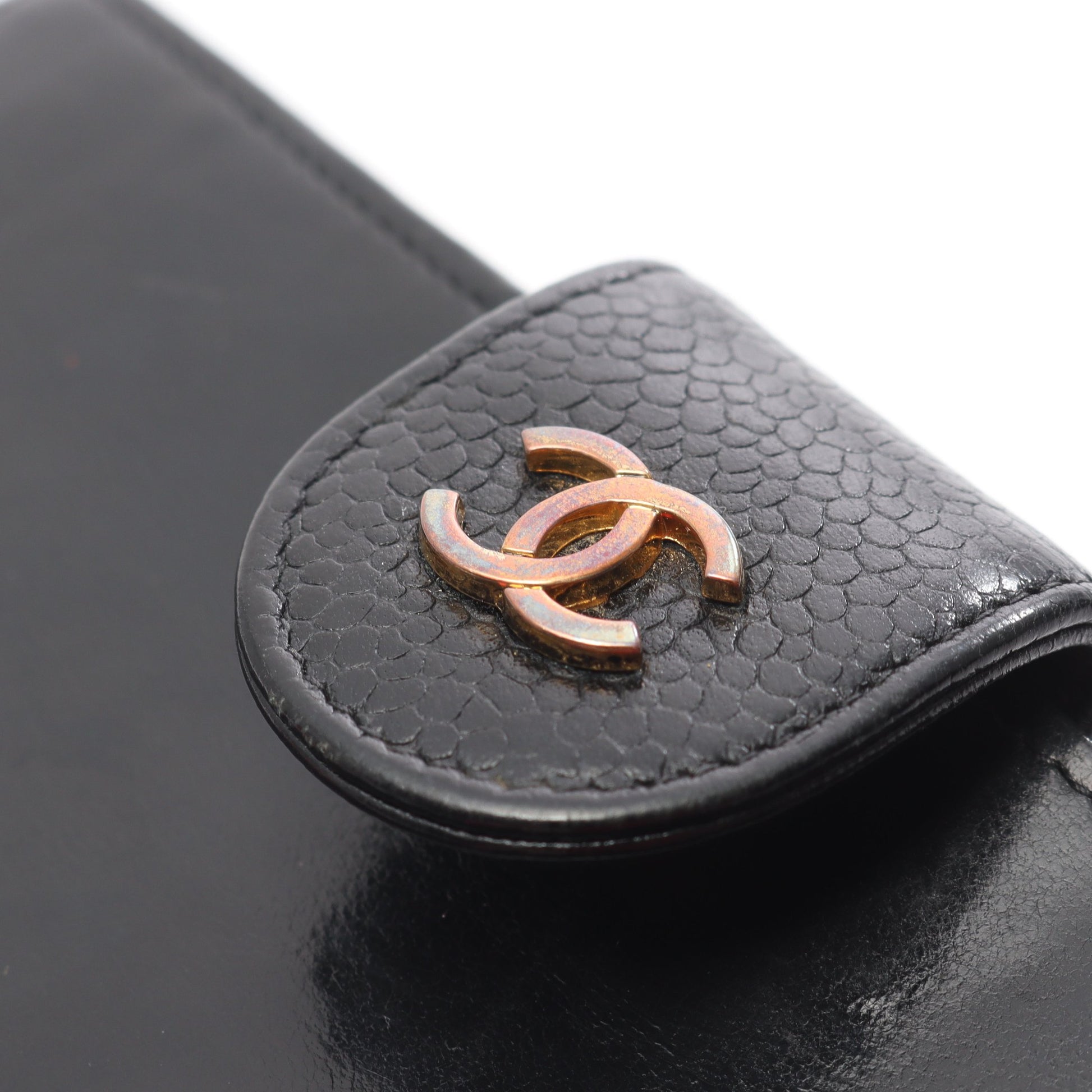 ビコローレ 二つ折り長財布 キャビアスキン ブラック ゴールド金具 がま口 シャネル 財布・小物 CHANEL