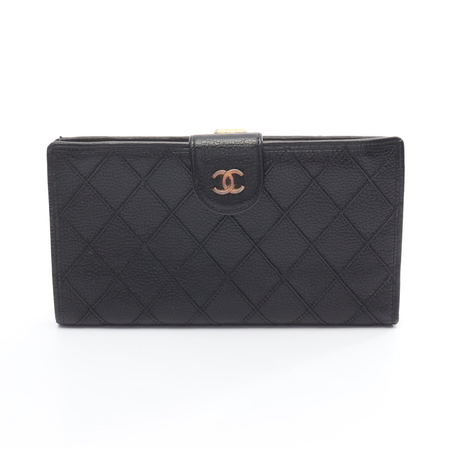 ビコローレ 二つ折り長財布 キャビアスキン ブラック ゴールド金具 がま口 シャネル 財布・小物 CHANEL