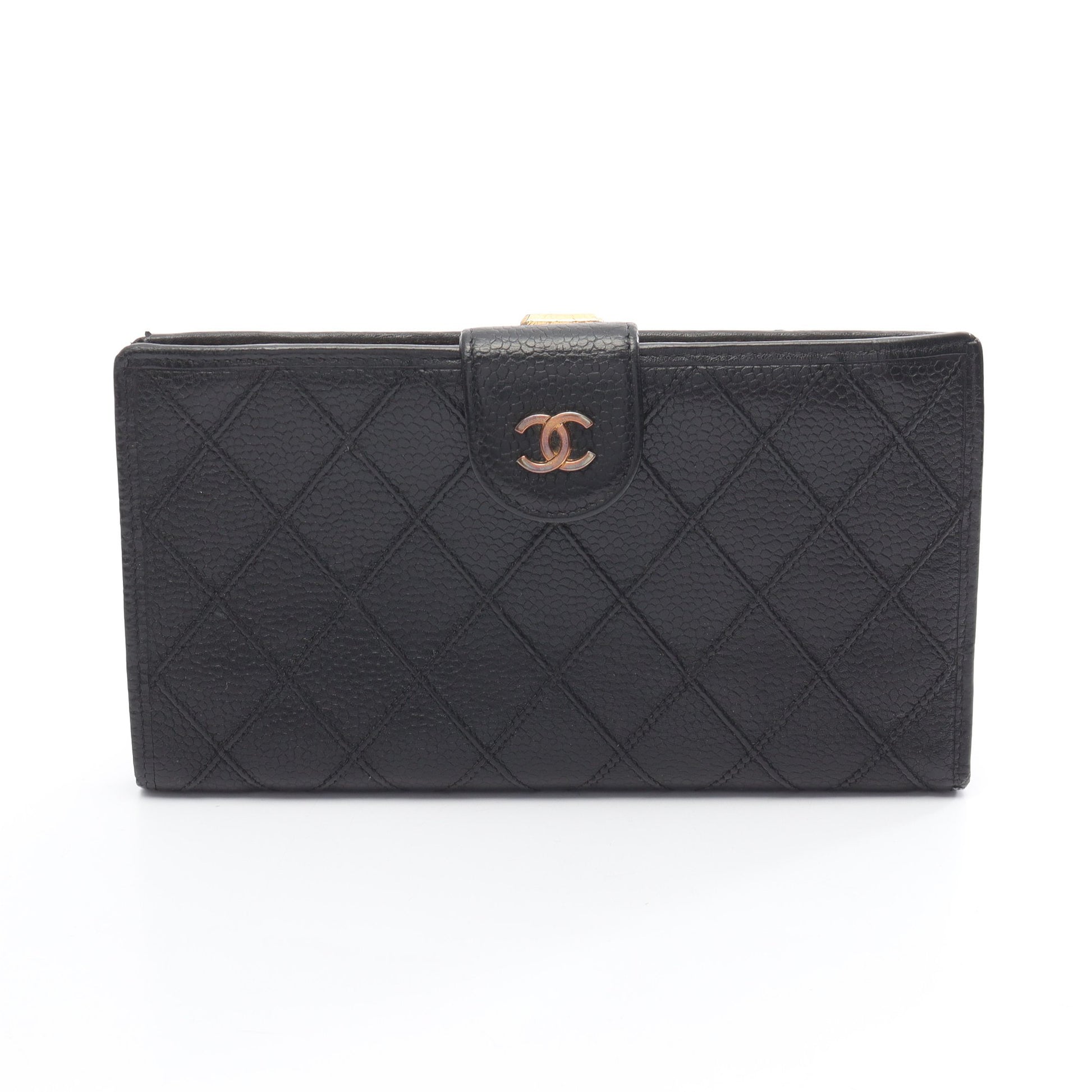 ビコローレ 二つ折り長財布 キャビアスキン ブラック ゴールド金具 がま口 シャネル 財布・小物 CHANEL