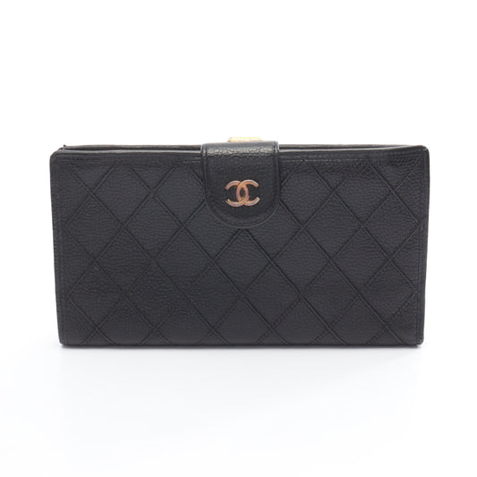 ビコローレ 二つ折り長財布 キャビアスキン ブラック ゴールド金具 がま口 シャネル 財布・小物 CHANEL