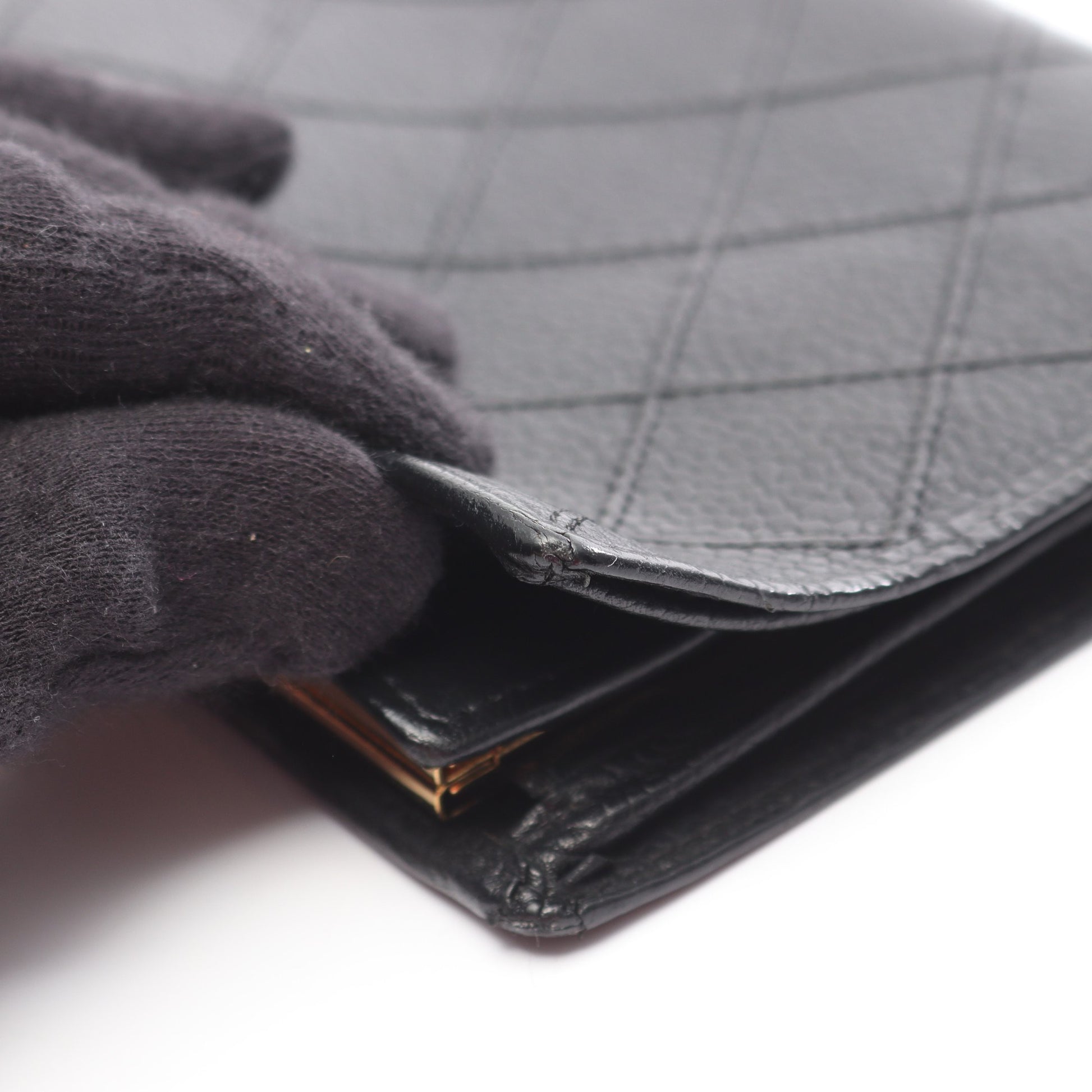 ビコローレ 二つ折り長財布 キャビアスキン ブラック ゴールド金具 がま口 シャネル 財布・小物 CHANEL