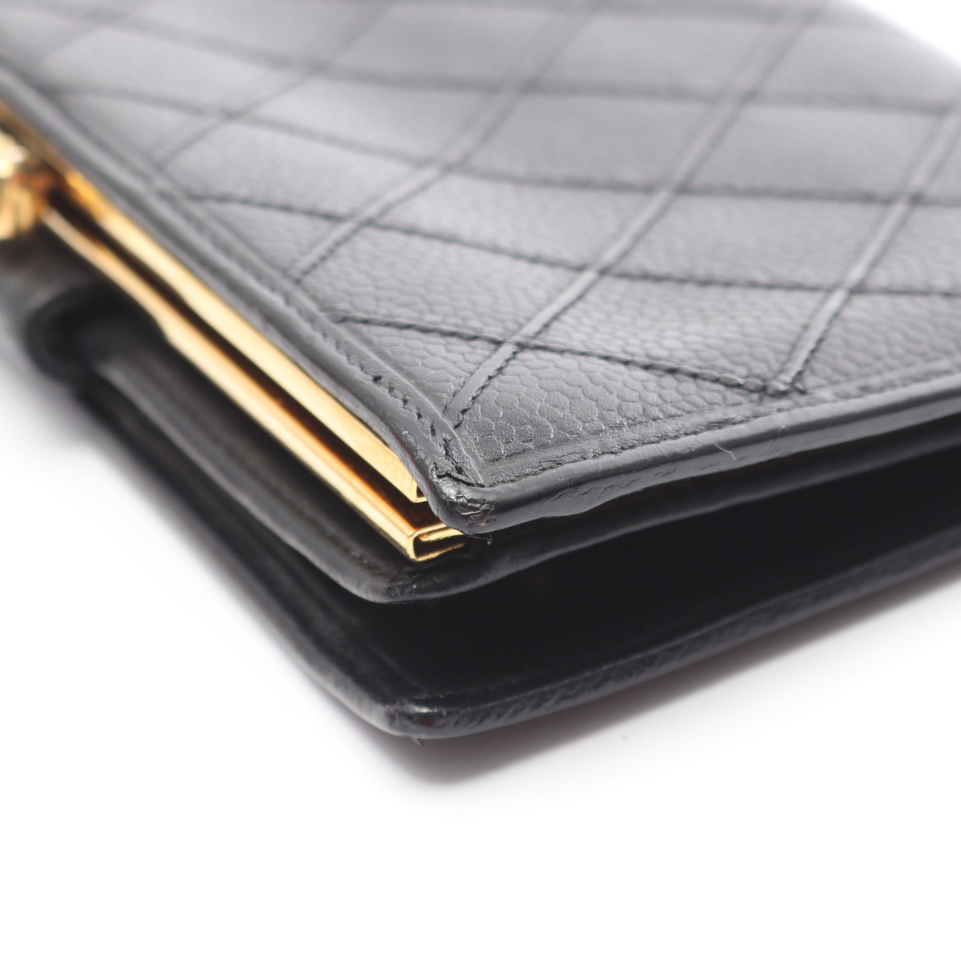 ビコローレ 二つ折り長財布 キャビアスキン ブラック ゴールド金具 がま口 シャネル 財布・小物 CHANEL