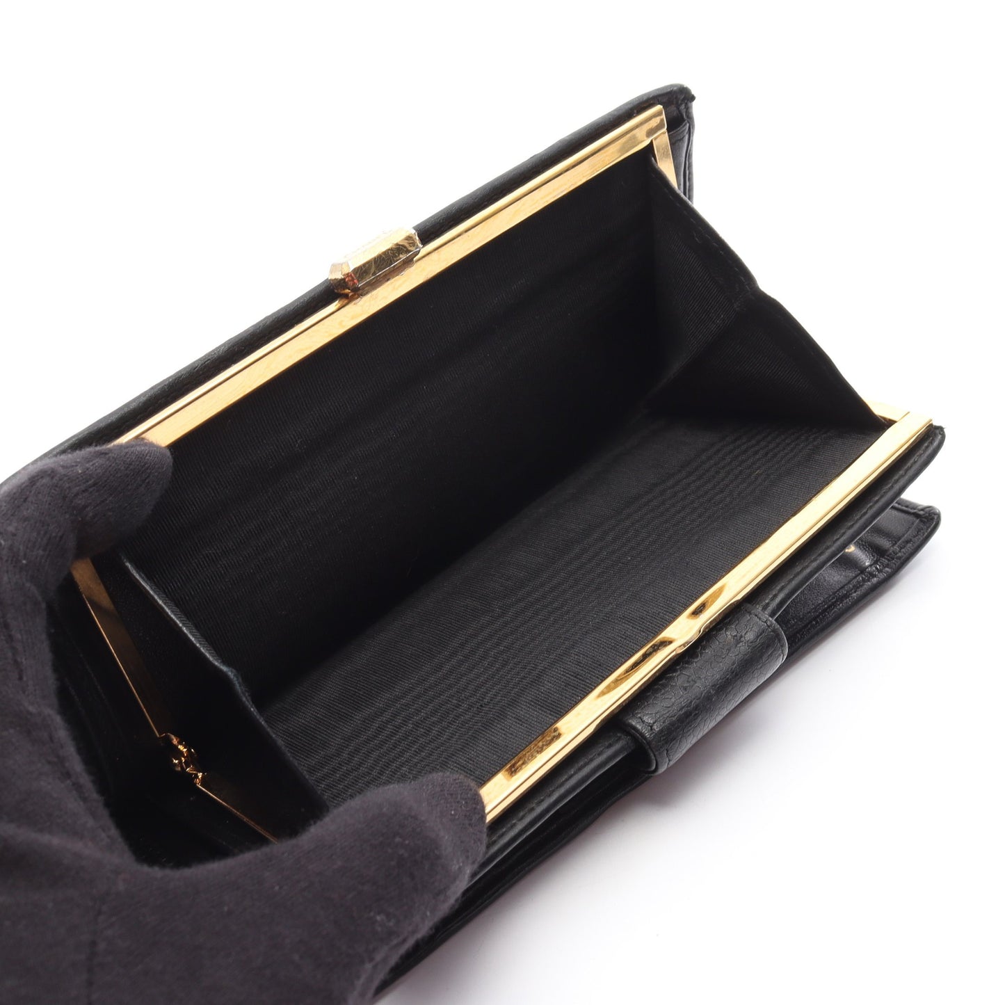 ビコローレ 二つ折り長財布 キャビアスキン ブラック ゴールド金具 がま口 シャネル 財布・小物 CHANEL