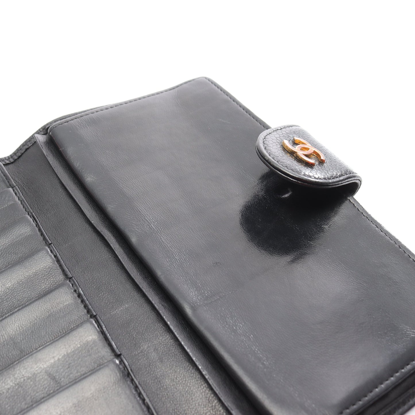 ビコローレ 二つ折り長財布 キャビアスキン ブラック ゴールド金具 がま口 シャネル 財布・小物 CHANEL