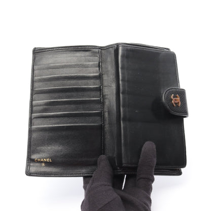 ビコローレ 二つ折り長財布 キャビアスキン ブラック ゴールド金具 がま口 シャネル 財布・小物 CHANEL