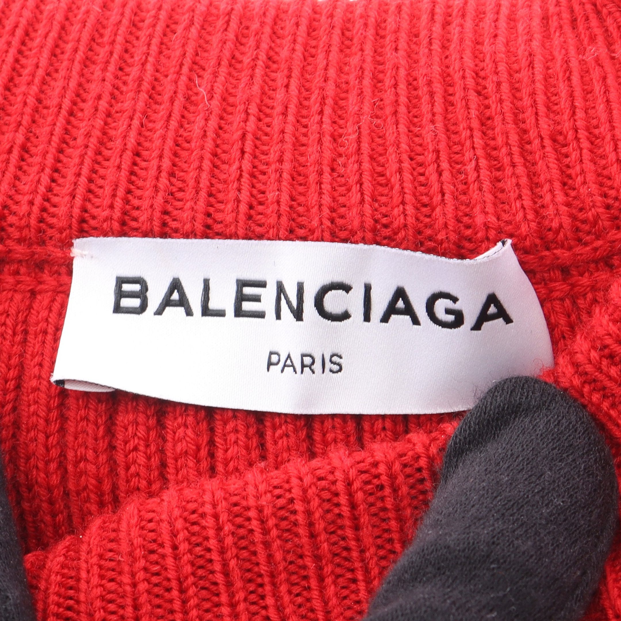IT4L1NJACY68 BALENCIAGA バレンシアガ ニット 赤 レッド トップス セーター レディース ロゴ 総柄 サイズ M 綿 コットン BALENCIAGA（バレンシアガ）ニット・セーター 赤 サイズ:M メンズ