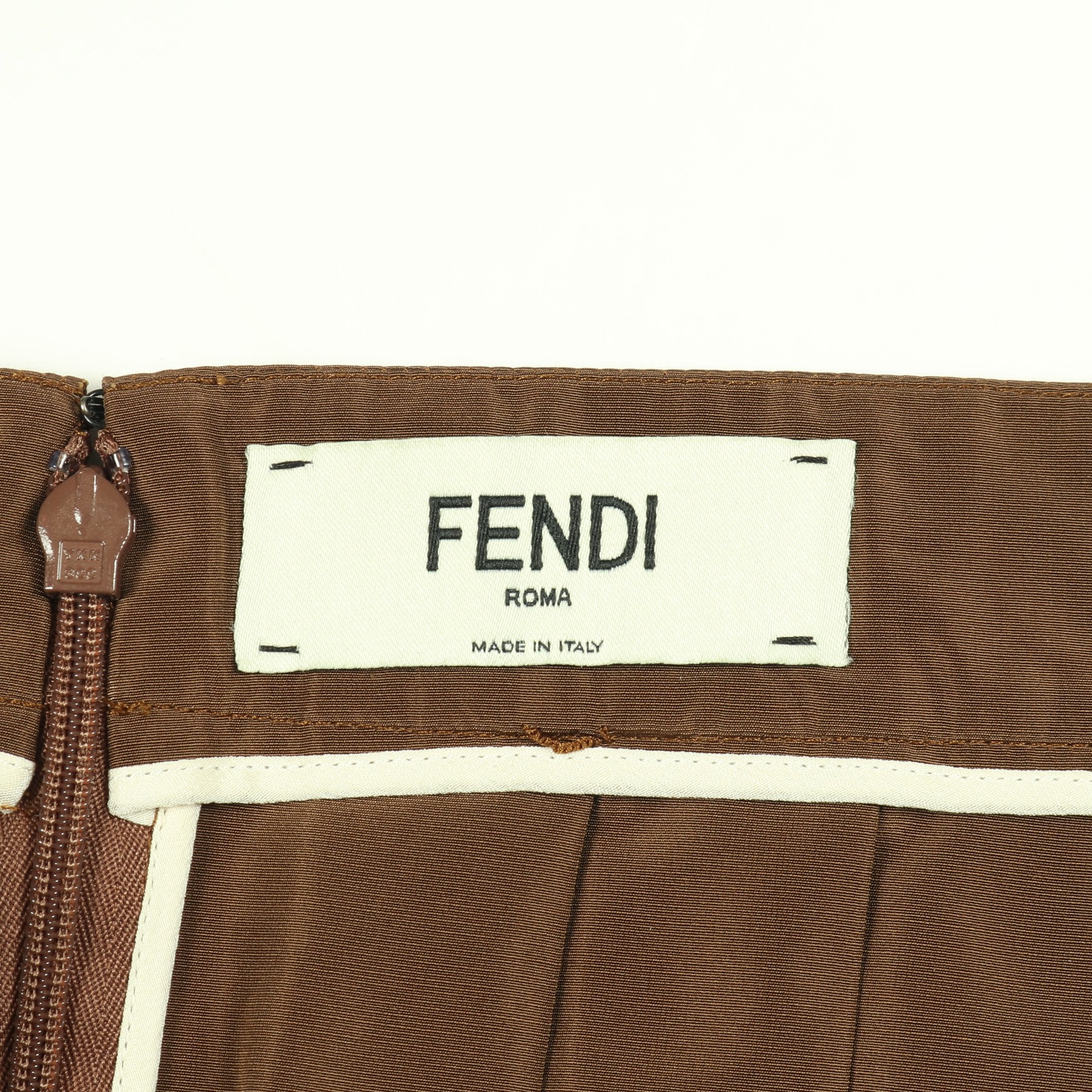 FENDI プリーツスカート ブラウン・ベージュ プリーツ スカート コットン ブラウン フェンディ – RECLO