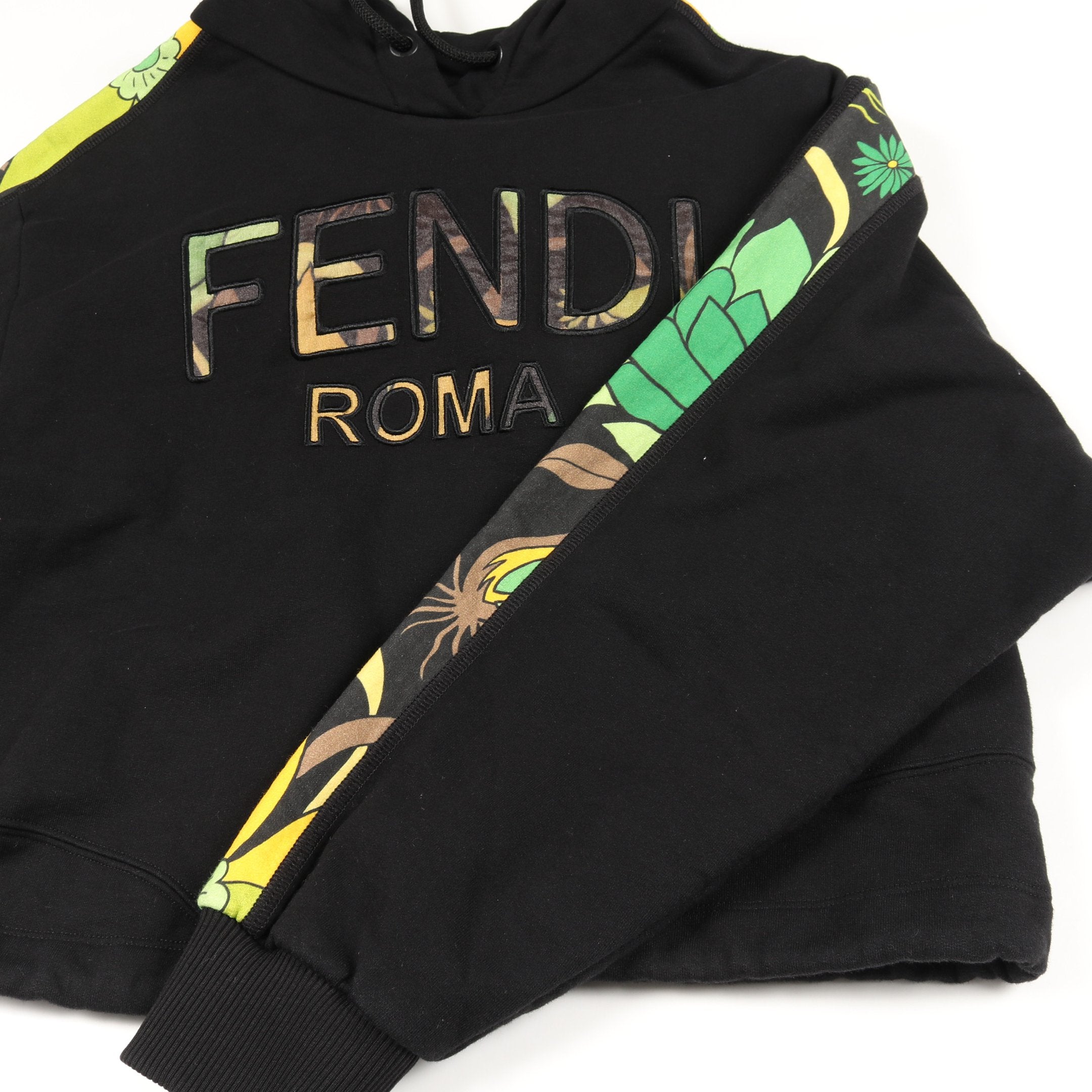 Fendi カラフルロゴパーカー ロゴスウェット プルオーバーパーカー コットン ブラック グリーン