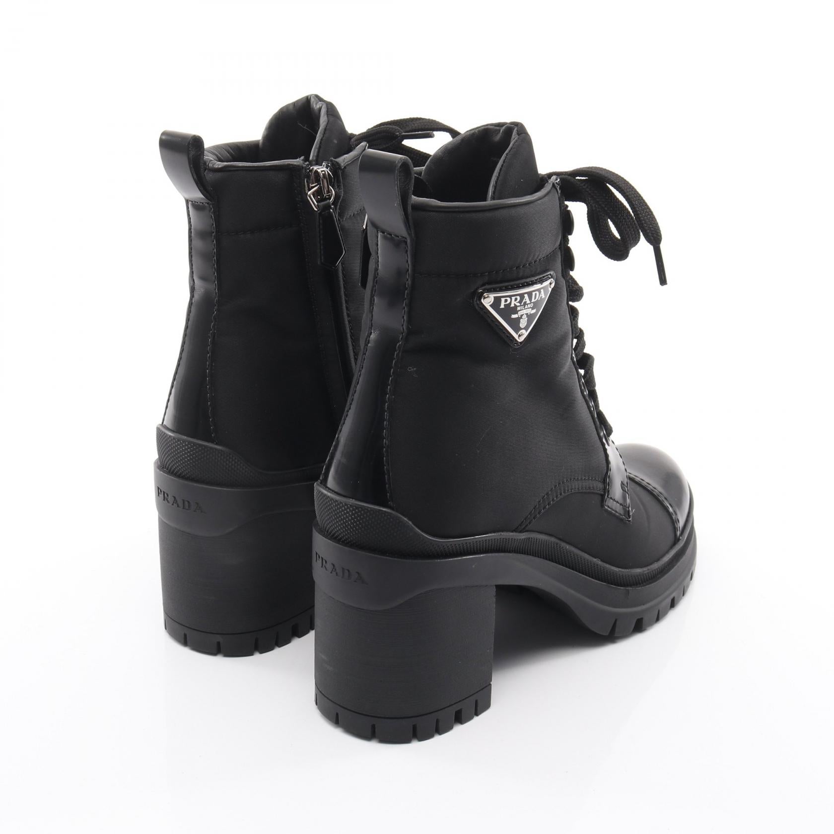 Re-Nylon レースアップ ブーツ ナイロン レザー ブラック 三角プレート