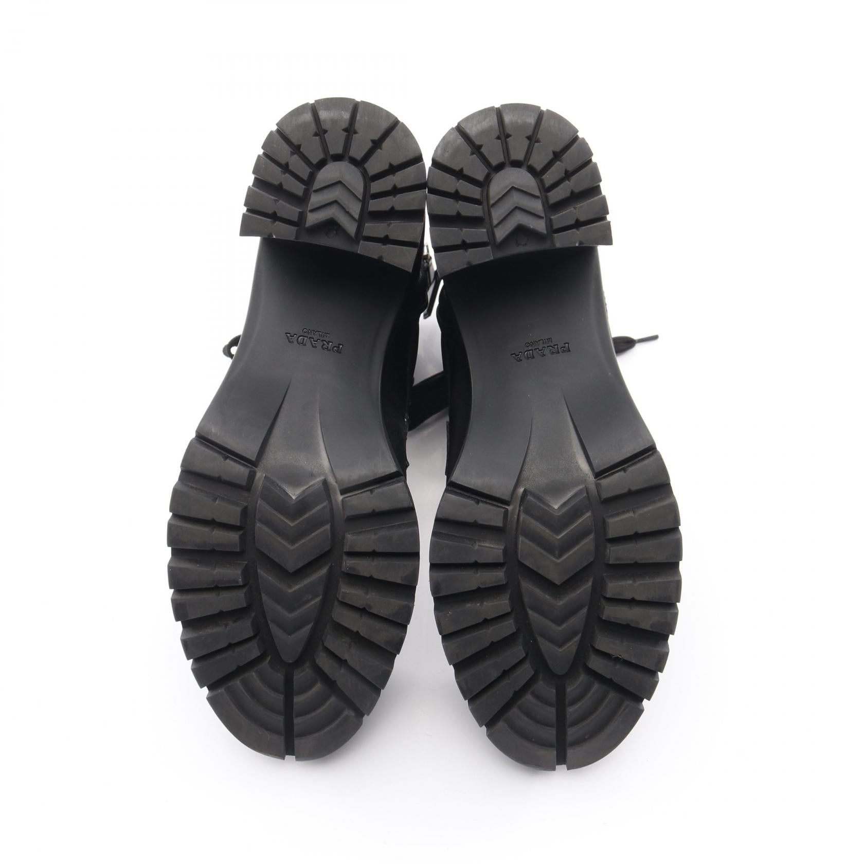 Re-Nylon レースアップ ブーツ ナイロン レザー ブラック 三角プレート