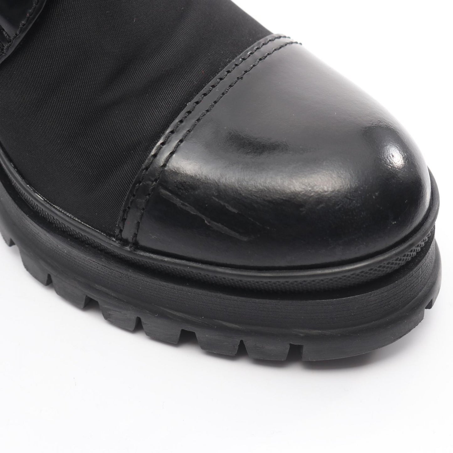 Re-Nylon レースアップ ブーツ ナイロン レザー ブラック 三角プレート プラダ シューズ PRADA