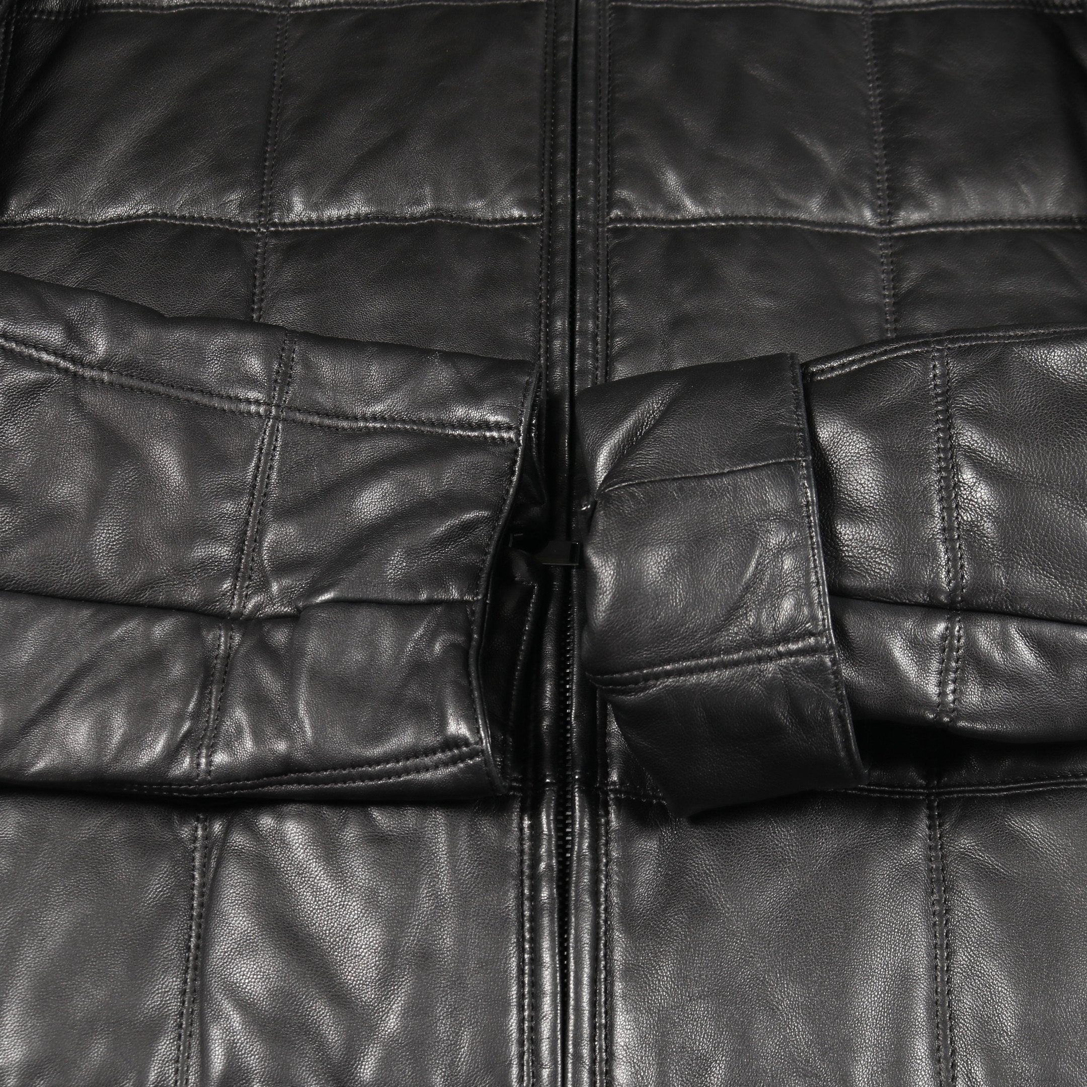 キルティングコート ラムレザー ブラック フード付き 中綿 サン