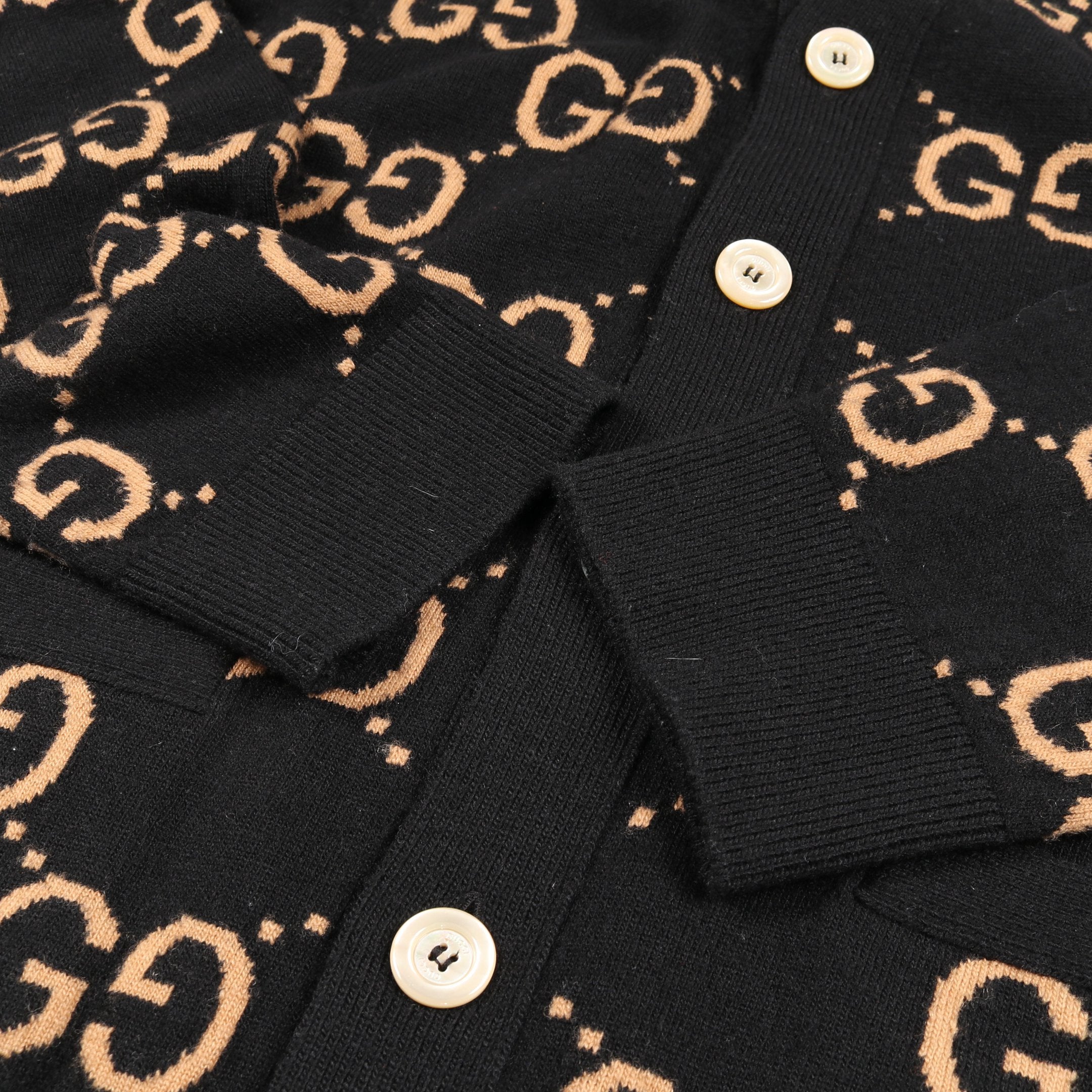 GGウール ジャカード カーディガン ウール ブラック ベージュ グッチ