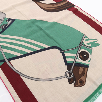 レクタングル Cheval a la Couverture ストール ショール カシミヤ シルク ベージュ マルチカラー エルメス 財布・小物 HERMES