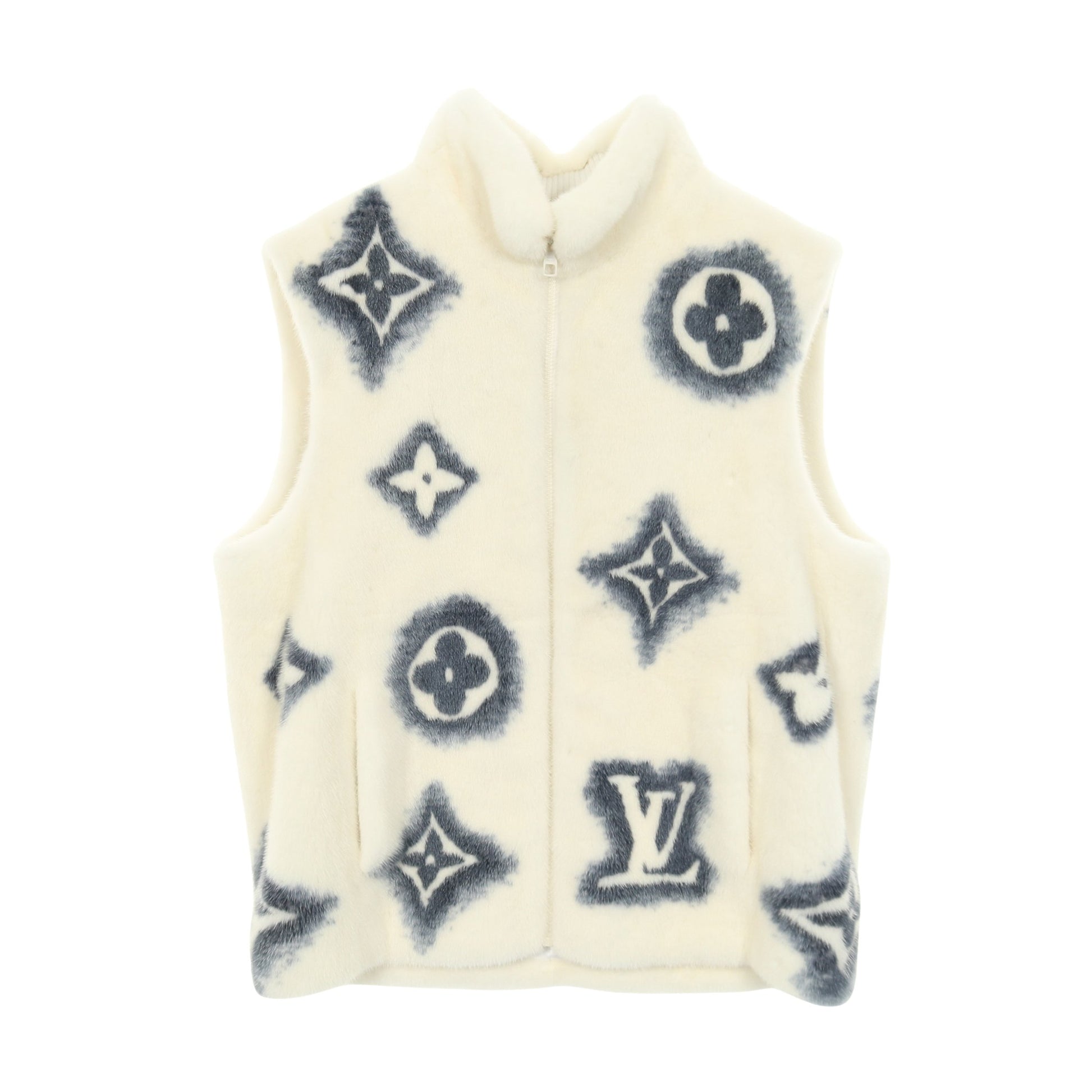 モノグラム ベスト ミンク ホワイト ブルー ルイヴィトン アウター LOUIS VUITTON