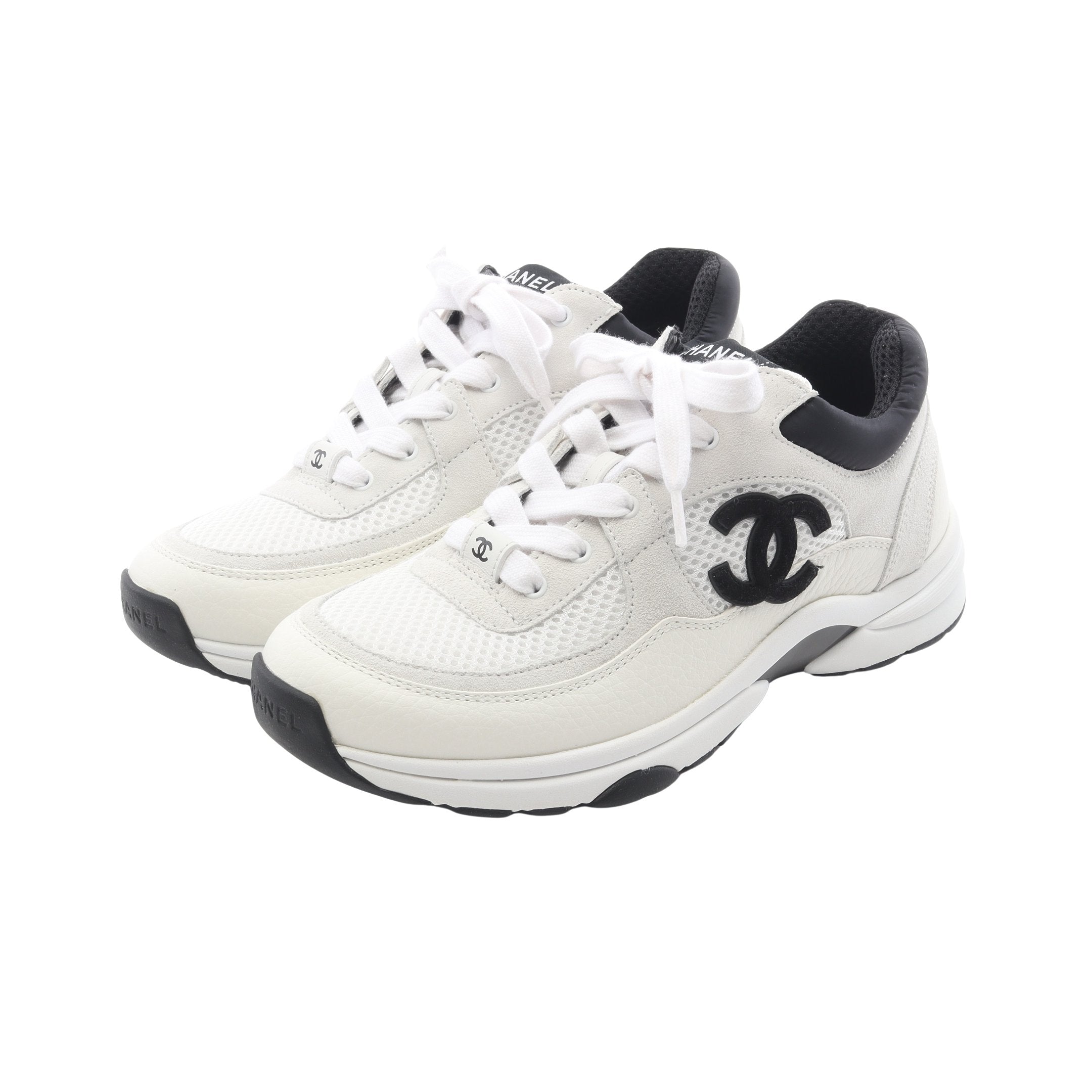 美品✨ シャネル ココマーク レザー スエード ホワイト 24cm相当 ココマーク スニーカー スエード レザー オフホワイト ライトグレー