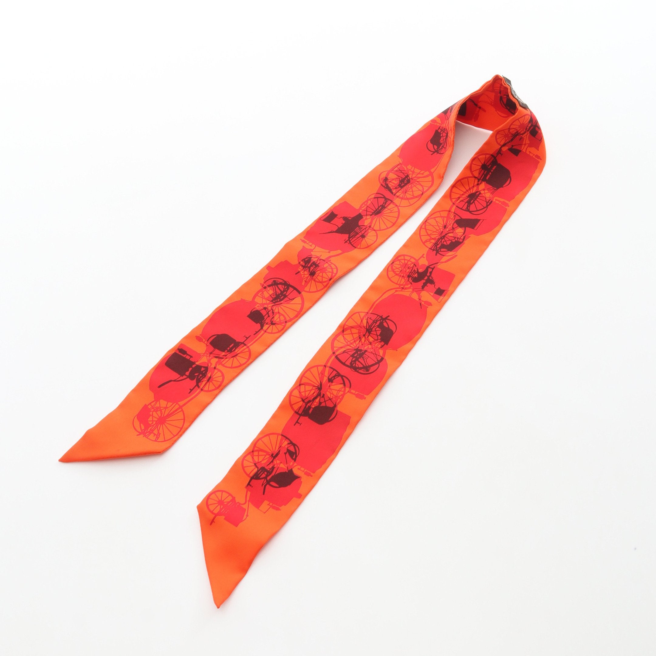 ツイリー リボン スカーフ 馬車柄 シルク オレンジ レッド エルメス