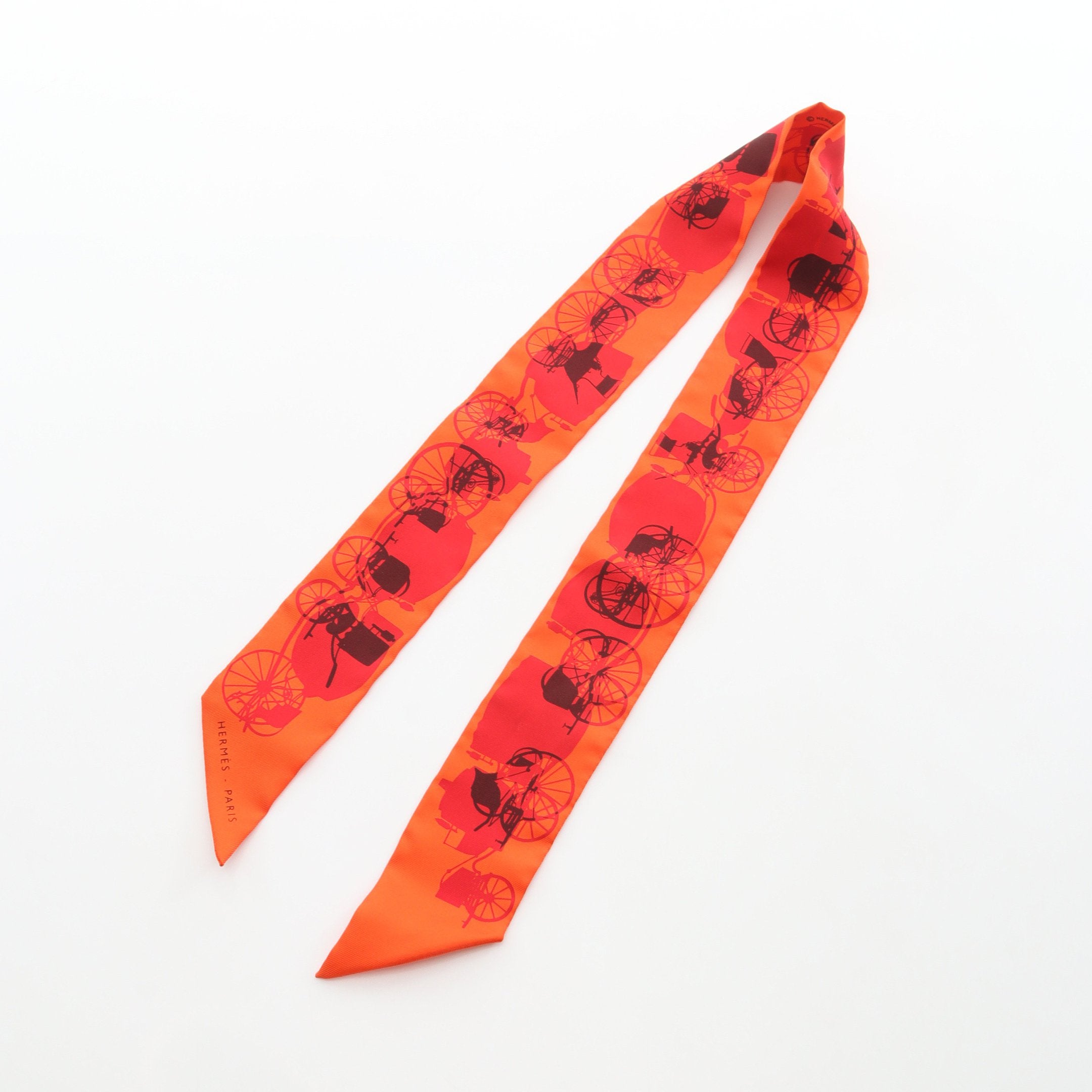 ツイリー リボン スカーフ 馬車柄 シルク オレンジ レッド エルメス