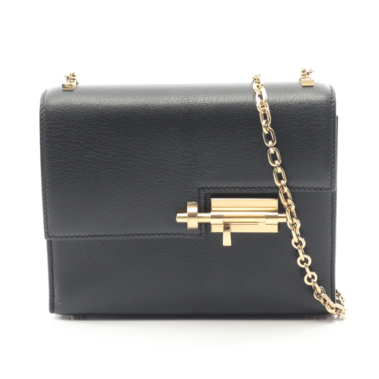 ヴェルー ミニ チェーンショルダーバッグ シェーブル ブラック コンビ金具 D刻印 エルメス バッグ HERMES