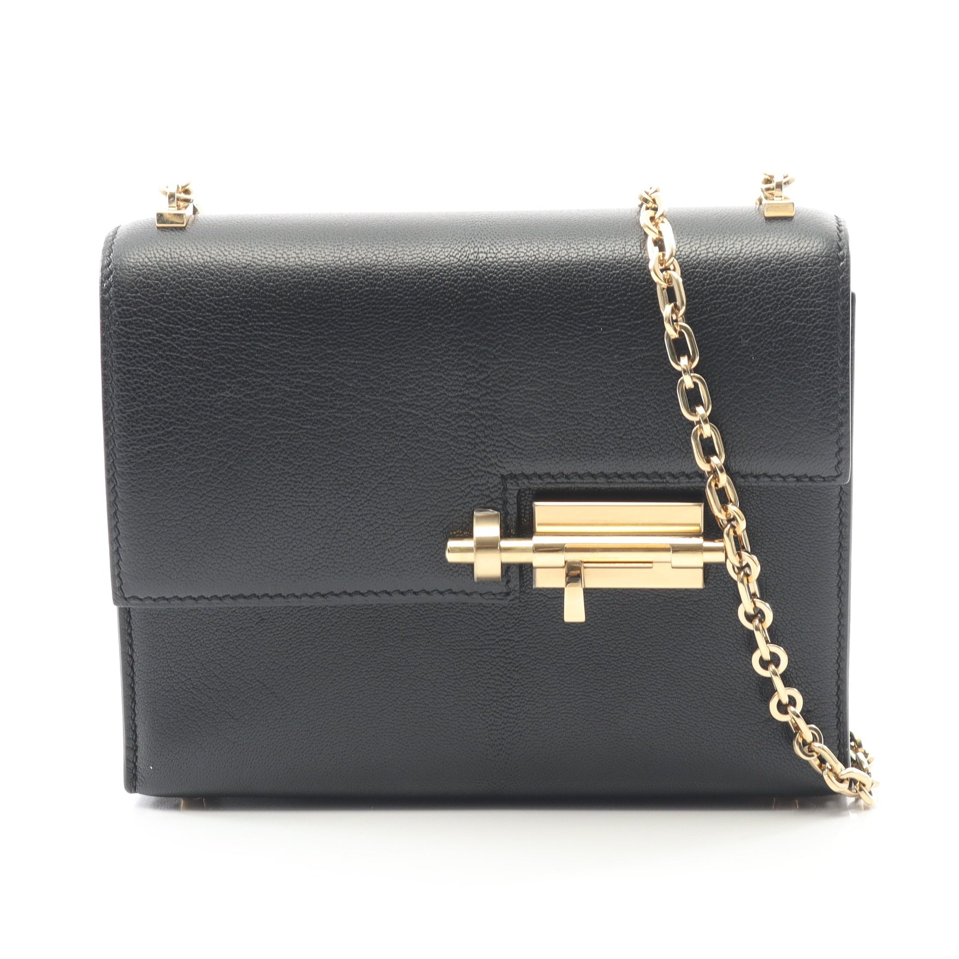 ヴェルー ミニ チェーンショルダーバッグ シェーブル ブラック コンビ金具 D刻印 エルメス バッグ HERMES