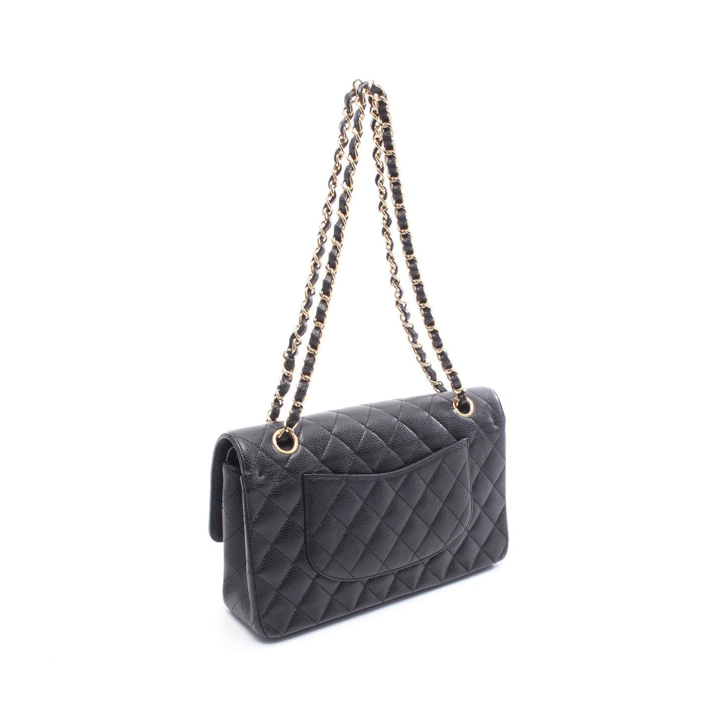 マトラッセ Wフラップ Wチェーンショルダーバッグ キャビアスキン ブラック ゴールド金具 シャネル