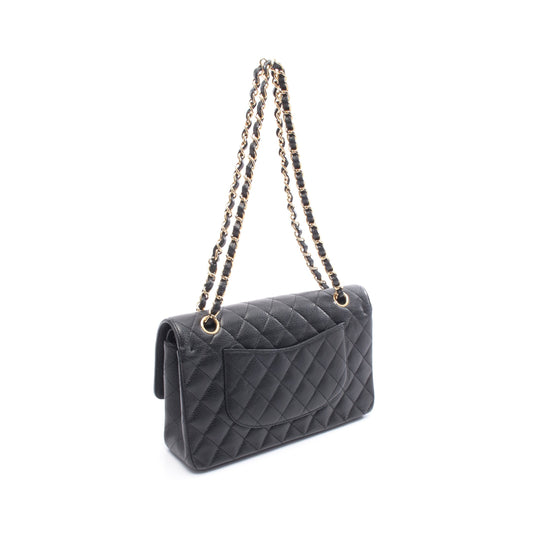 マトラッセ Wフラップ Wチェーンショルダーバッグ キャビアスキン ブラック ゴールド金具 シャネル