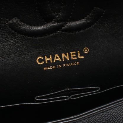 マトラッセ Wフラップ Wチェーンショルダーバッグ キャビアスキン ブラック ゴールド金具 シャネル