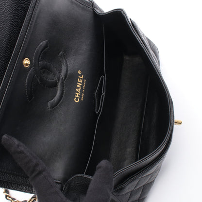 マトラッセ Wフラップ Wチェーンショルダーバッグ キャビアスキン ブラック ゴールド金具 シャネル