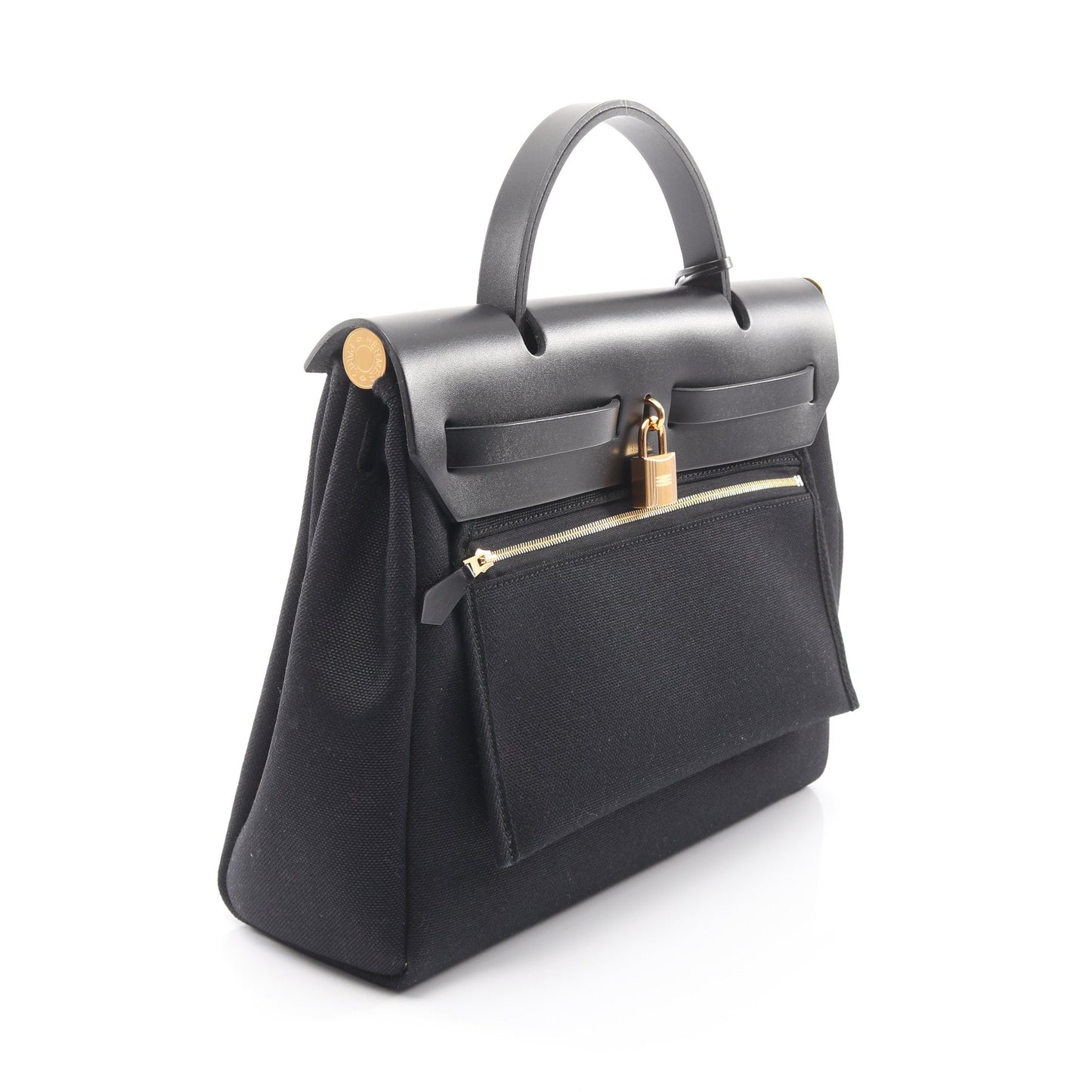 エールバッグジップPM ハンドバッグ トワルミリタリー ヴァッシュハンター ブラック ゴールド金具 2WAY W刻印 エルメス バッグ HERMES