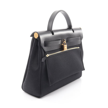 エールバッグジップPM ハンドバッグ トワルミリタリー ヴァッシュハンター ブラック ゴールド金具 2WAY W刻印 エルメス バッグ HERMES