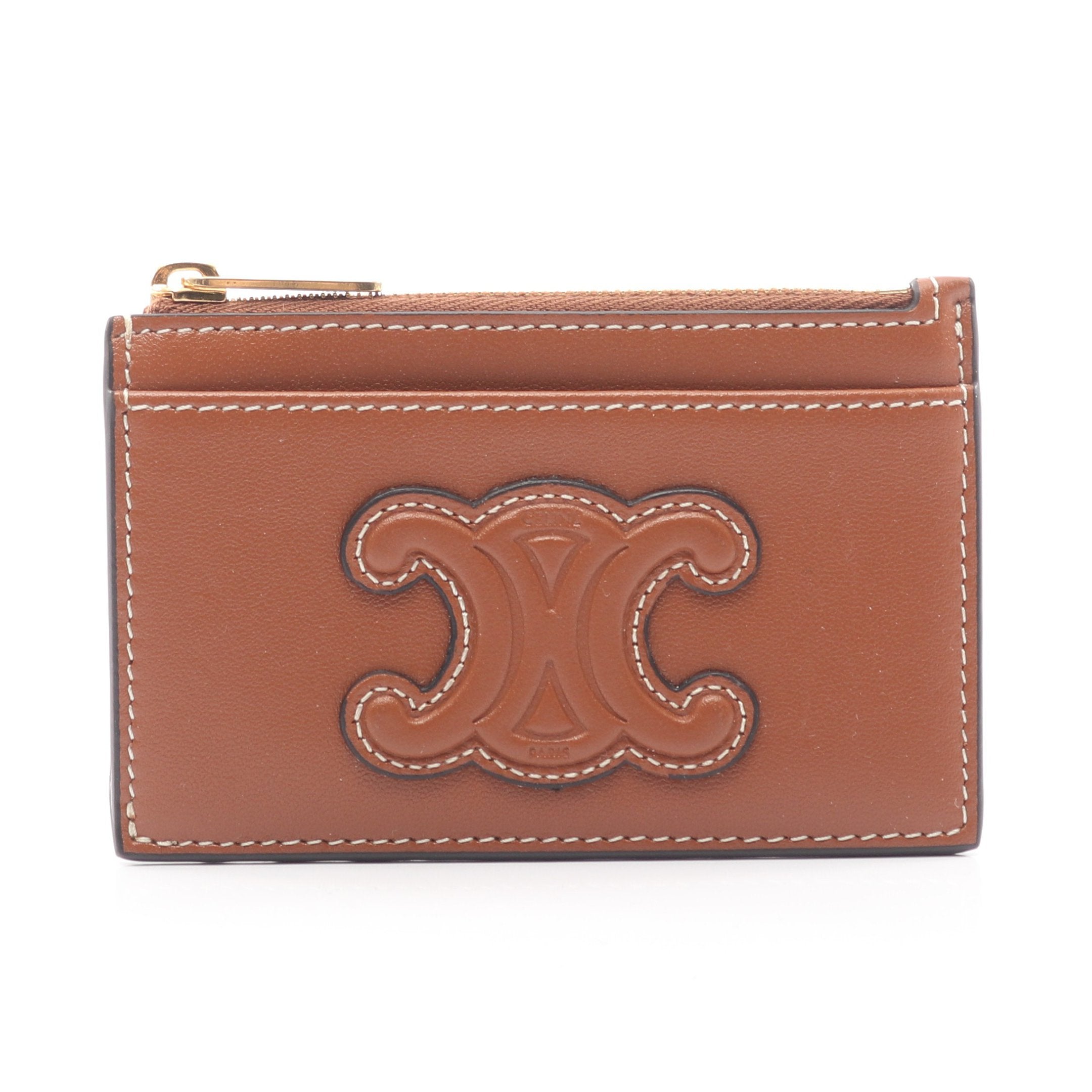 レア美品✨セリーヌ◇キュイルトリオンフケース　キーリング付きブラウン ジップ付きカードホルダー キュイル トリオンフ カードケース レザー