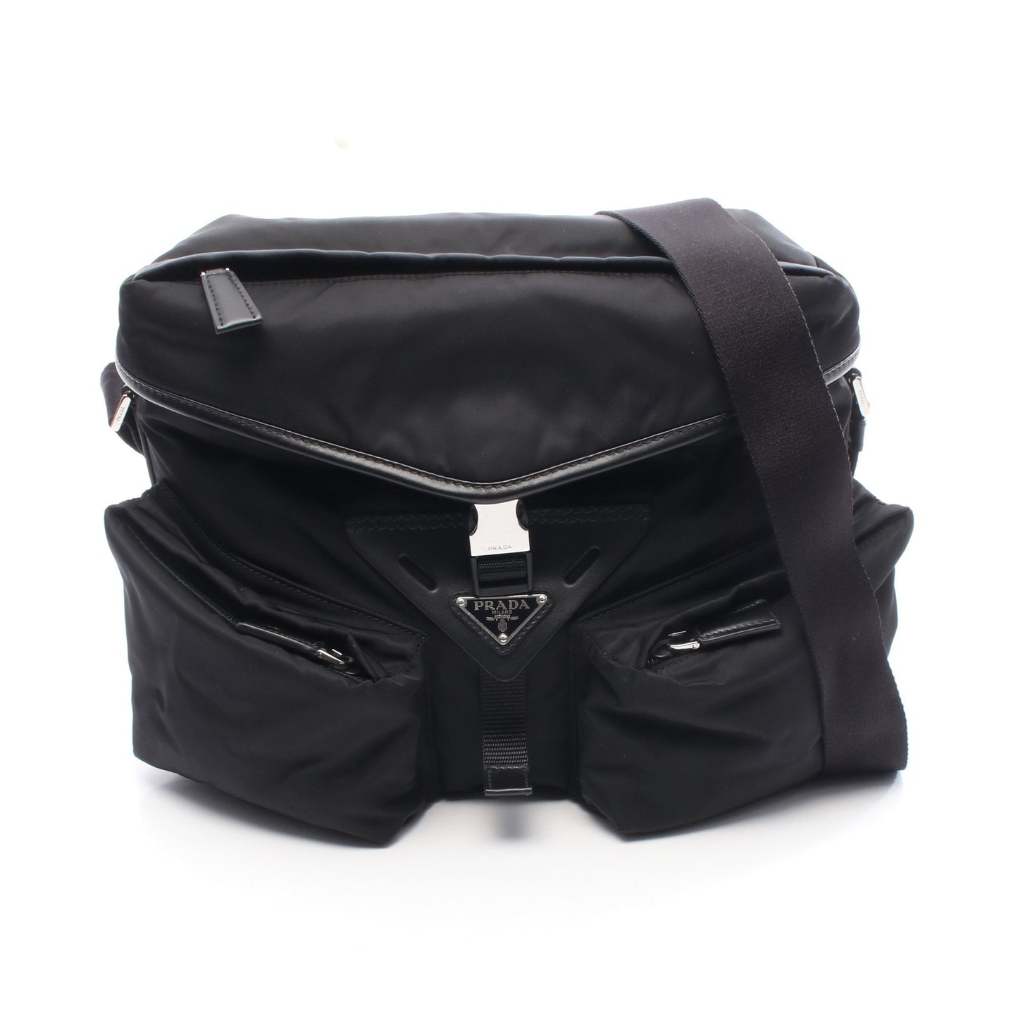 Re-Nylon メッセンジャーバッグ ショルダーバッグ ナイロン レザー ブラック プラダ