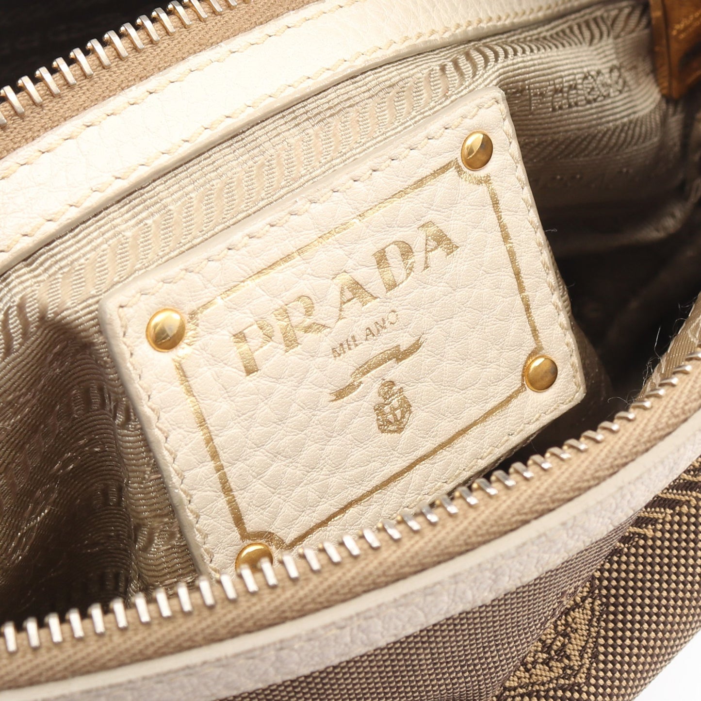 LOGO JACQUARD ロゴジャガード ショルダーバッグ キャンバス レザー ベージュ アイボリー プラダ バッグ PRADA