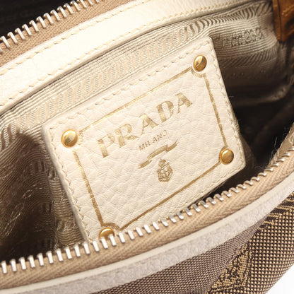 LOGO JACQUARD ロゴジャガード ショルダーバッグ キャンバス レザー ベージュ アイボリー プラダ バッグ PRADA