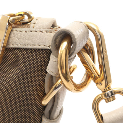 LOGO JACQUARD ロゴジャガード ショルダーバッグ キャンバス レザー ベージュ アイボリー プラダ バッグ PRADA