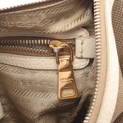 LOGO JACQUARD ロゴジャガード ショルダーバッグ キャンバス レザー ベージュ アイボリー プラダ バッグ PRADA