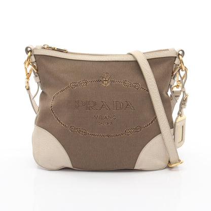 LOGO JACQUARD ロゴジャガード ショルダーバッグ キャンバス レザー ベージュ アイボリー プラダ バッグ PRADA