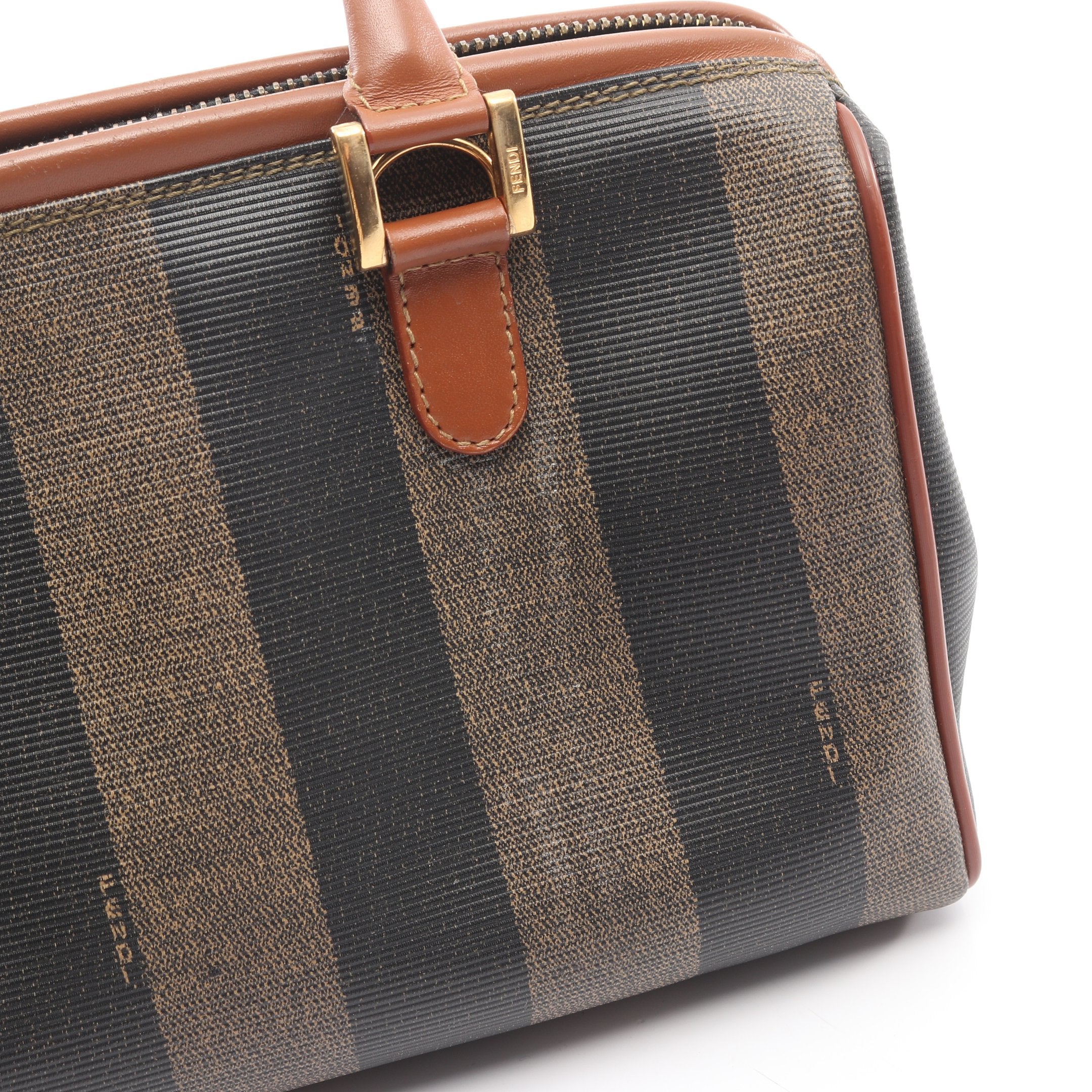 美品 FENDI　ミニボストンバッグ ハンドバッグ ペカン がま口 PVCレザー フェンディ ハンドバッグ ミニ 2way ペカン PVC レザー