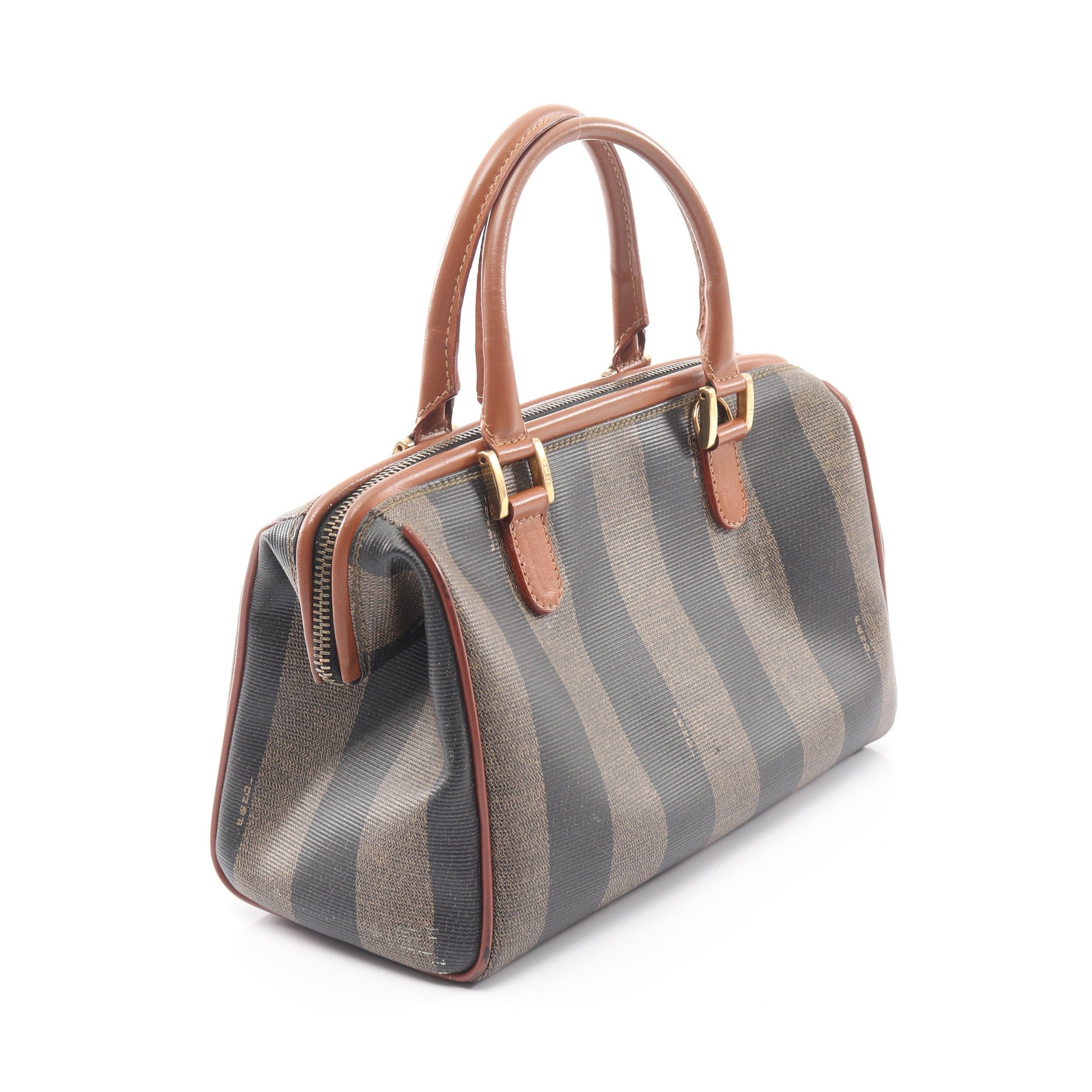 ぺカン ハンドバッグ ミニボストンバッグ PVC レザー ブラウン