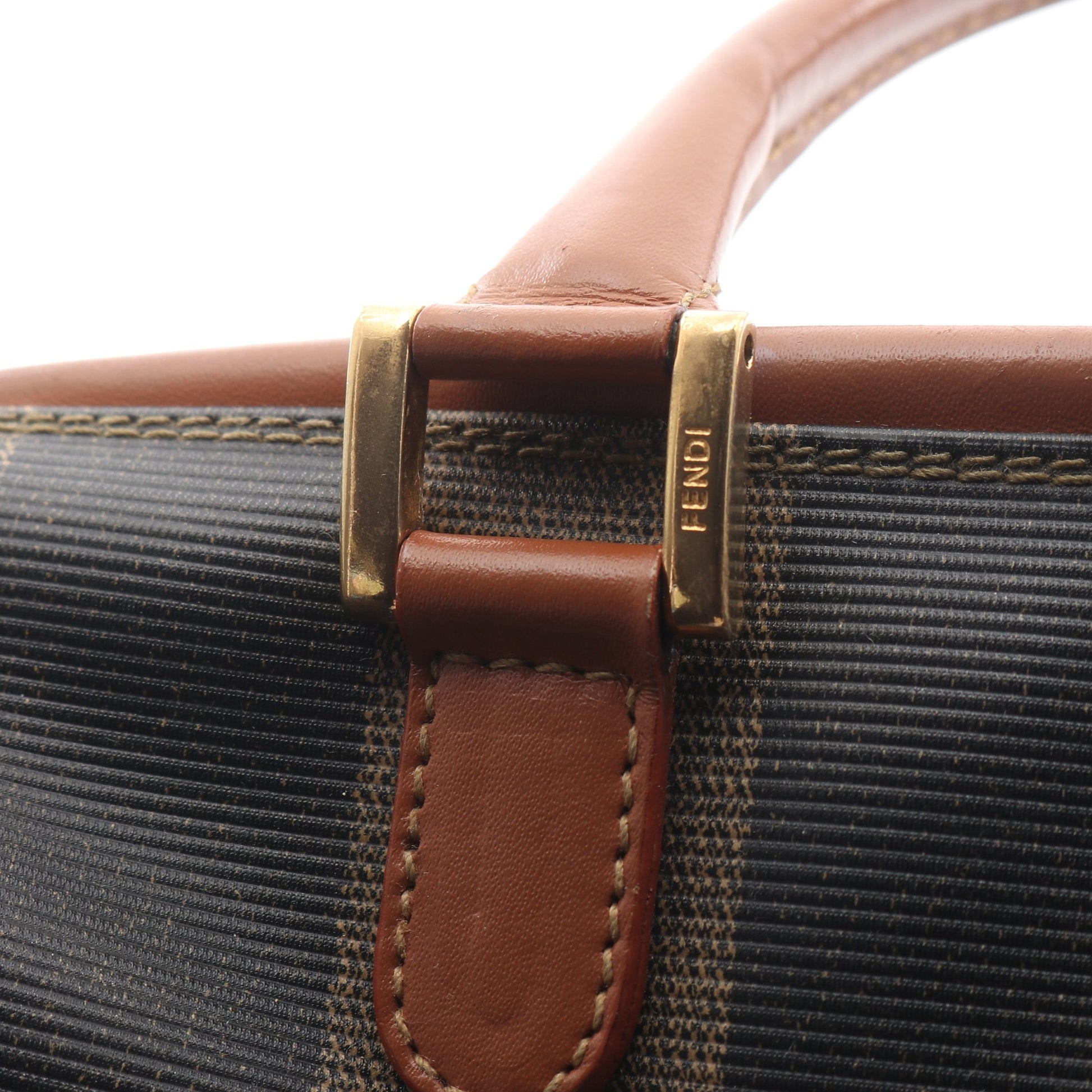 ぺカン ハンドバッグ ミニボストンバッグ PVC レザー ブラウン ブラック フェンディ バッグ FENDI