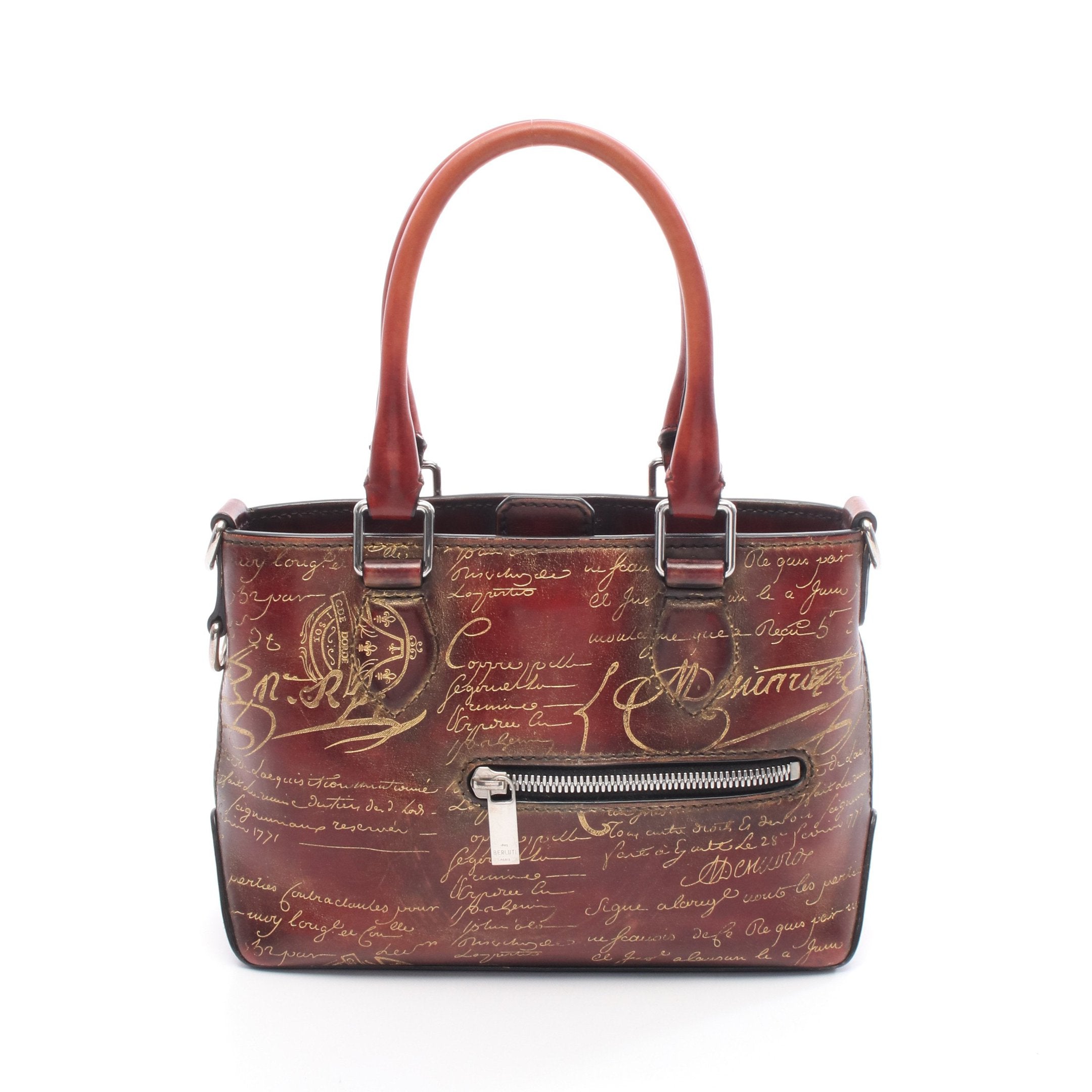 カリグラフィ ゴールデン パティーヌ ハンドバッグ レザー レッド
